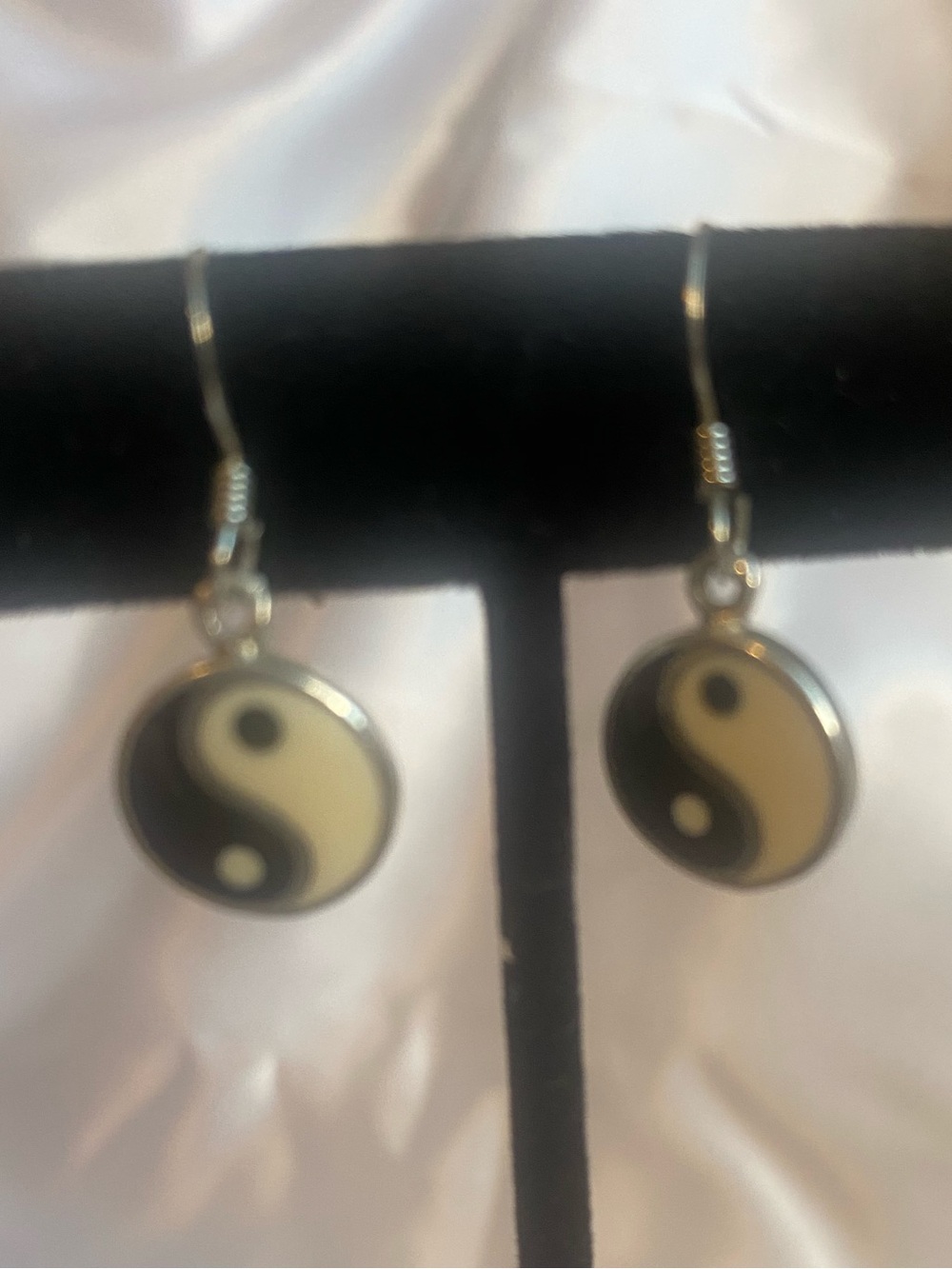 Yin Yang Dangle Sterling Silver and Enamel Earrings - Black & Cream